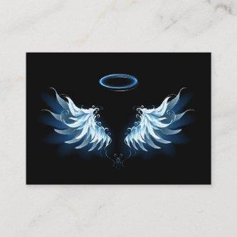 Blue Glowing Angel Wings on black background