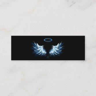 Blue Glowing Angel Wings on black background Mini