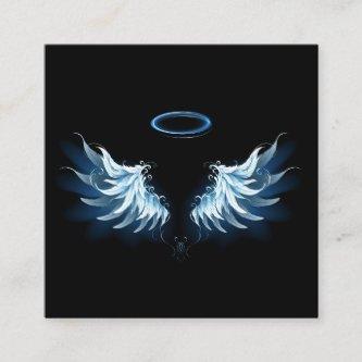 Blue Glowing Angel Wings on black background Square
