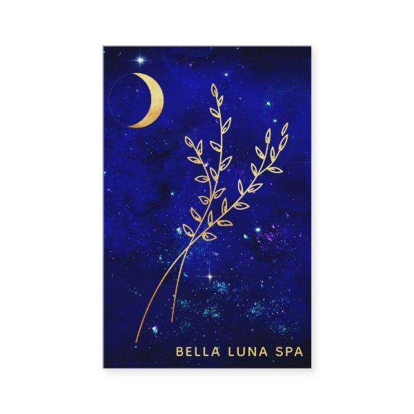 *~*  Blue Gold Crescent Moon  Branch Leaves