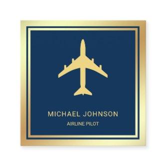 Blue Gold Foil Aircraft Airplane Airline Pilot Square