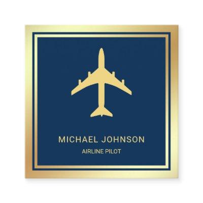 Blue Gold Foil Aircraft Airplane Airline Pilot Square