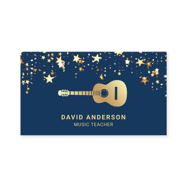 Blue Gold Foil Guitar Music Teacher Guitarist