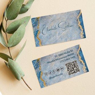 Blue & Gold Glitter Marble Social Media & QR Code