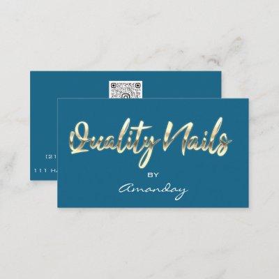 Blue Gold Quality Nail Script QR Code Logo