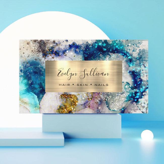 blue gold silver glitter watercolor