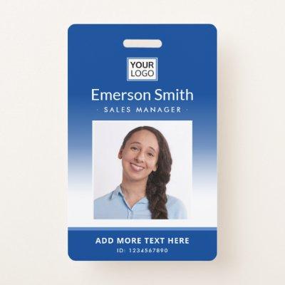 Blue gradient logo photo employee name title id badge