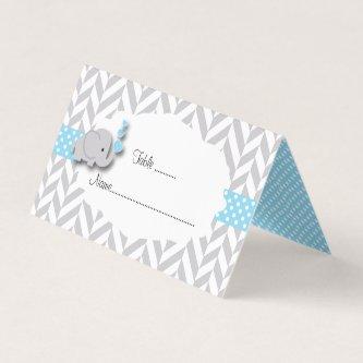 Blue & Gray Elephant Baby Shower | Place Cards