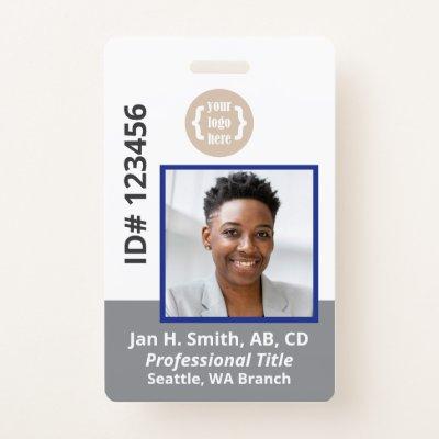 Blue Gray White Employee Photo ID Card Badge