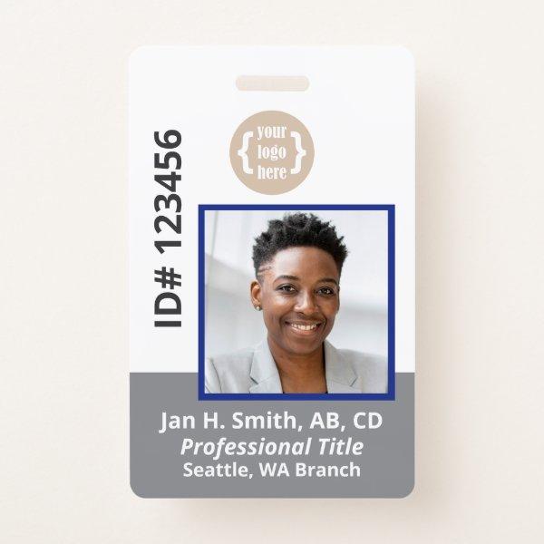 Blue Gray White Employee Photo ID Card Badge