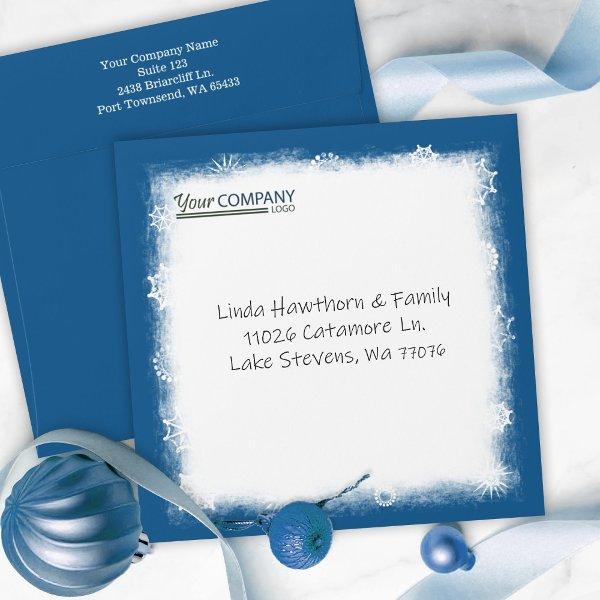Blue-Gray White Snowflakes Company Logo Addressed Envelope