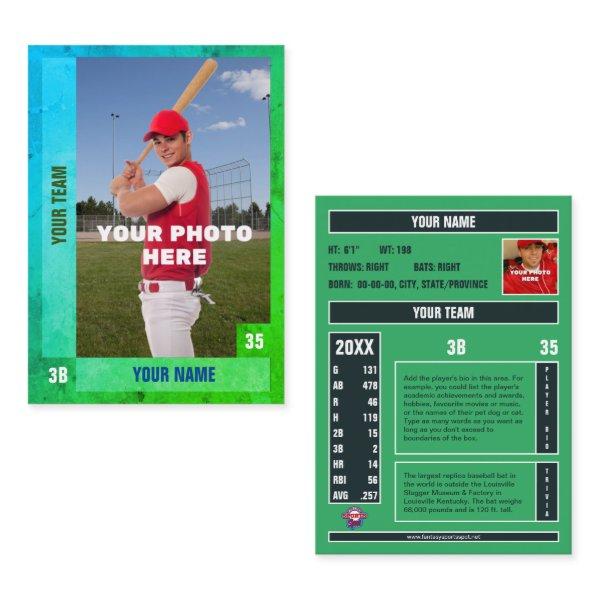 Blue/Green Baseball Trading Card - Custom Stats