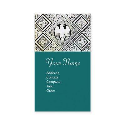 BLUE GREEN BLACK AND WHITE ROMAN EAGLE DAMASK