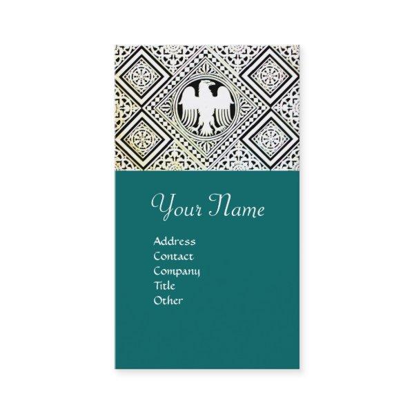 BLUE GREEN BLACK AND WHITE ROMAN EAGLE DAMASK