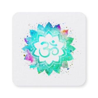 ~* Blue Green Lotus Flower Mandala Om Aum Symbol Square