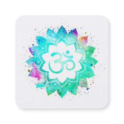 *~* Blue Green Lotus Flower Mandala Om Aum Symbol Square