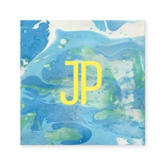 Blue Green Modern Abstract Monogram Template Square