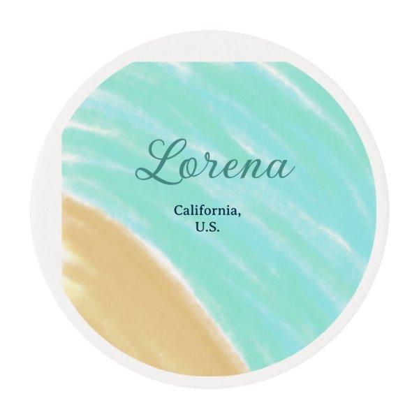 Blue green ocean add monogram letter name title  edible frosting rounds