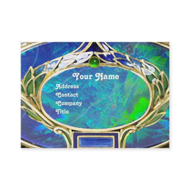 BLUE GREEN OPAL ,ART NOUVEAU GOLD JEWEL MONOGRAM