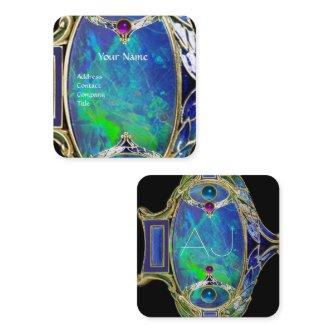 BLUE GREEN OPAL ,ART NOUVEAU GOLD JEWEL MONOGRAM SQUARE