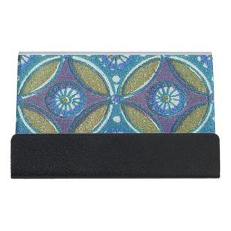 Blue Green Rustic Boho Geometric Circle Pattern Desk  Holder