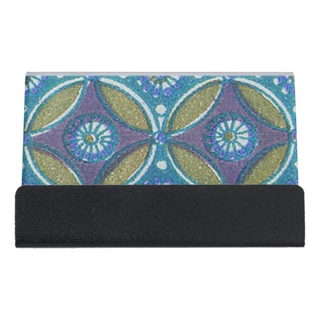 Blue Green Rustic Boho Geometric Circle Pattern Desk  Holder