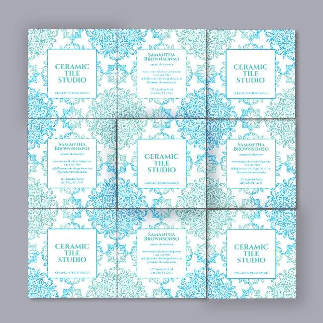 Blue Green Seamless Mosaic Stitch Pattern Square