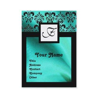 BLUE GREEN SILK DAMASK CLOTH ,SQUARE MONOGRAM