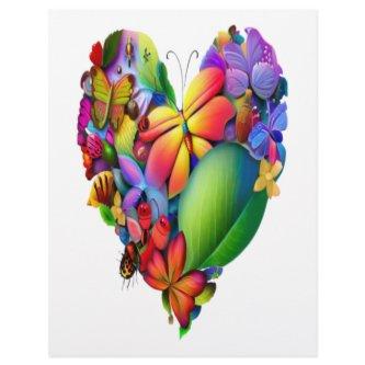 Blue Heart with Blooming Flower and Green Leaves Letterhead