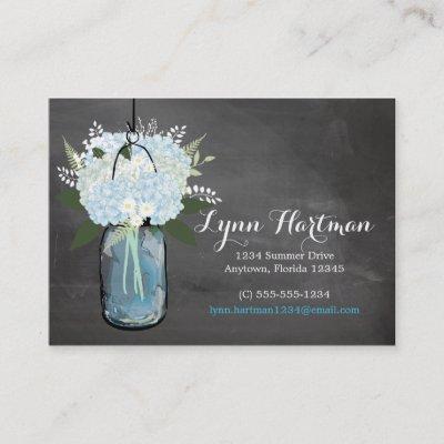 Blue Hydrangea Mason Jar Chalkboard | Calling Card