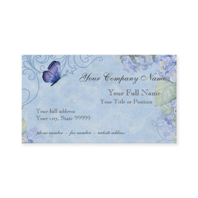 Blue Hydrangeas, Butterfly & Swirl Modern Floral