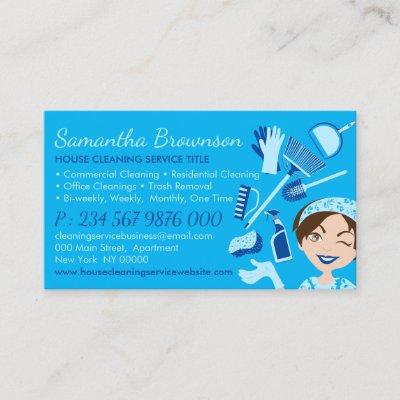 Blue Janitorial Lady Girl Cleaning Appointment