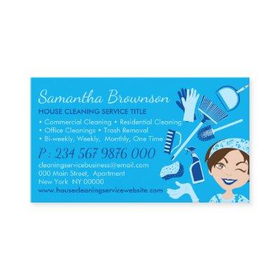 Blue Janitorial Lady Girl Cleaning Appointment