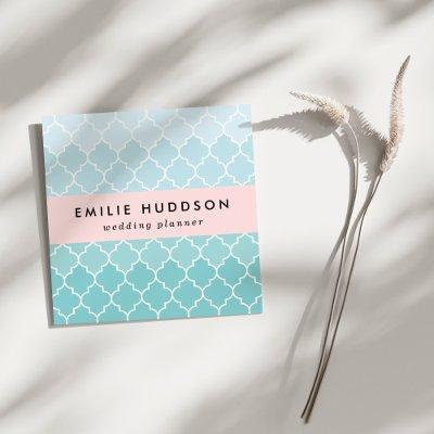Blue Latticework, Ombre, Quatrefoil, Trellis Square