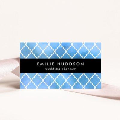 Blue Latticework, Quatrefoil, Trellis, Watercolors