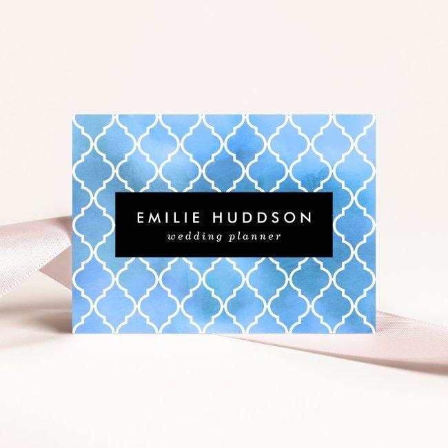 Blue Latticework, Quatrefoil, Trellis, Watercolors