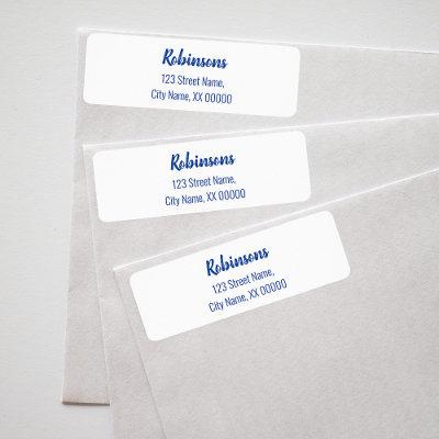 Blue Lettering Family Name Return Address Label