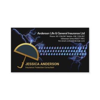 Blue Lightning Rain Gold Umbrella Shelter Safety