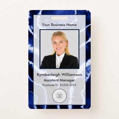 Blue Marble Tie Dye Business Employee Photo ID Badge