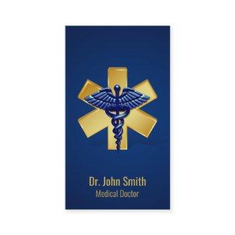 Blue Medical 3D Caduceus Gold Cross