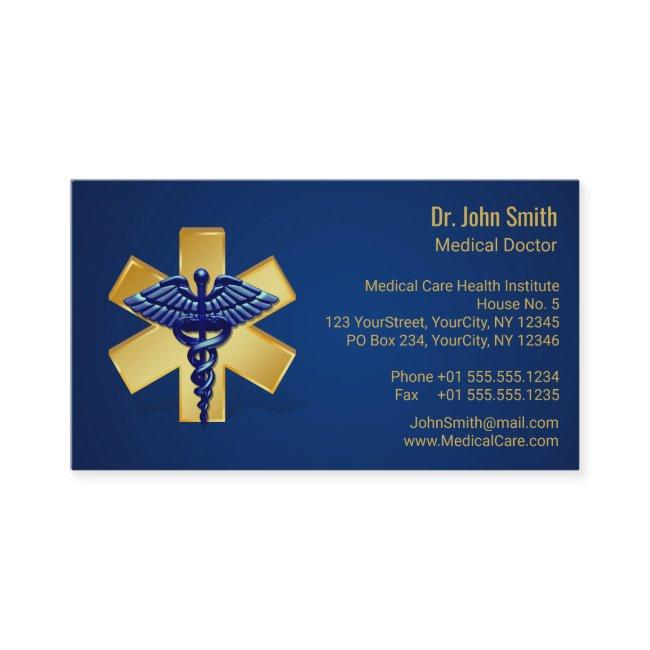 Blue Medical 3D Caduceus Gold Cross