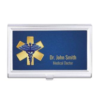 Blue Medical 3D Caduceus Gold Cross  Case