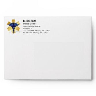 Blue Medical 3D Caduceus Gold Cross Envelope