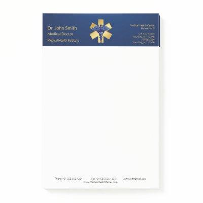 Blue Medical 3D Caduceus Gold Cross Post-it Notes