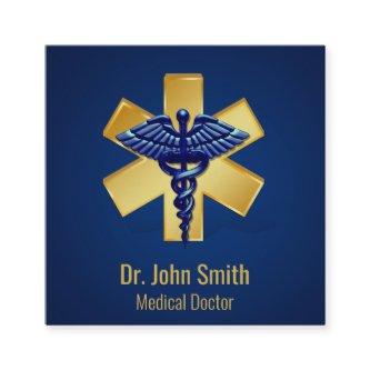 Blue Medical 3D Caduceus Gold Cross Square