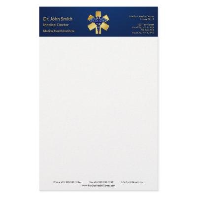 Blue Medical 3D Caduceus Gold Cross Stationery
