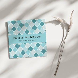 Blue Moroccan Trellis, Latticework, Quatrefoil Square
