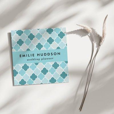 Blue Moroccan Trellis, Latticework, Quatrefoil Square