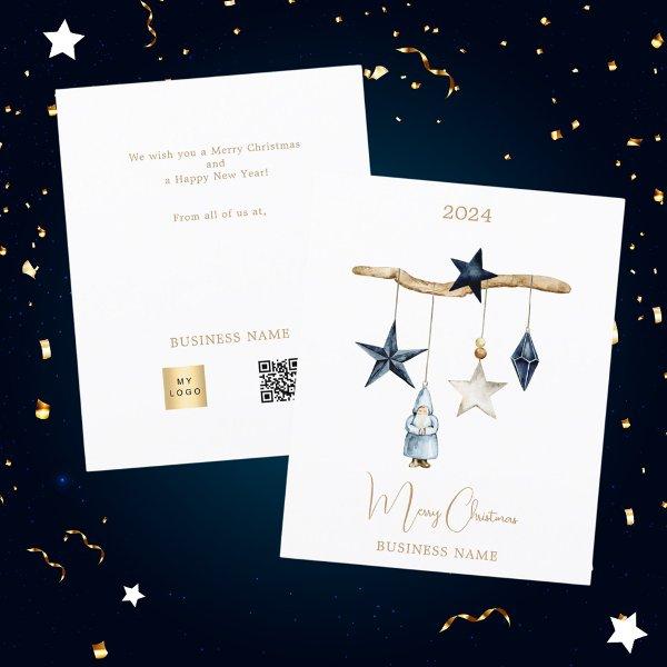 Blue nordic stars gnome QR business Christmas Flyer