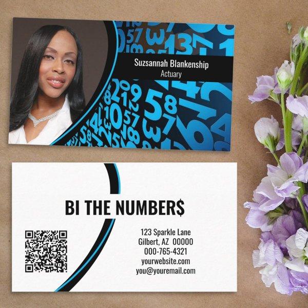 Blue Numbers on Black Custom Photo and QR Code